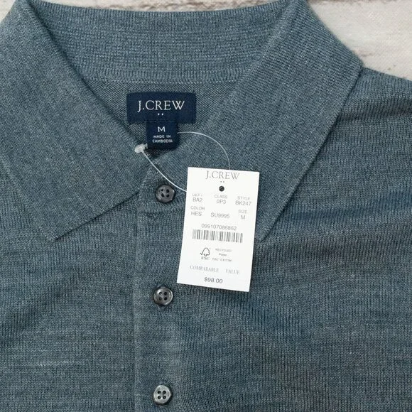 NWT J. Crew Merino Wool Blend Sweater Polo Heathered Evening Storm size M - Picture 10 of 11